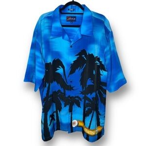 K.A.D. Mens Size XXL Blue Black Havana Palm Tree Tropical Hawaiian Button Down